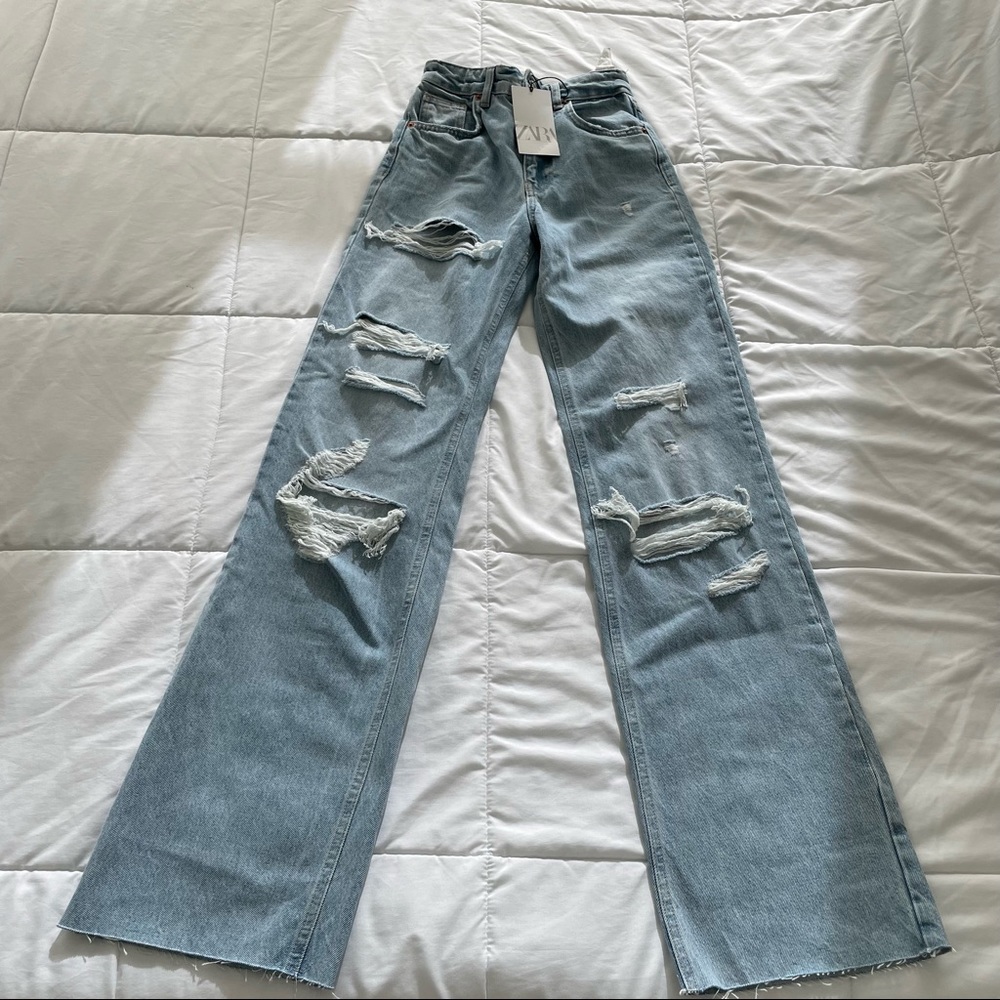 NWT Zara ripped wide leg jeans size 0